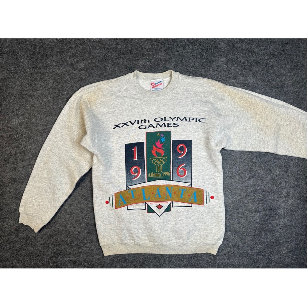 Hanes Sweatshirt Men Medium Gray Good Vintage 1996 Atlanta Olympic Games USA